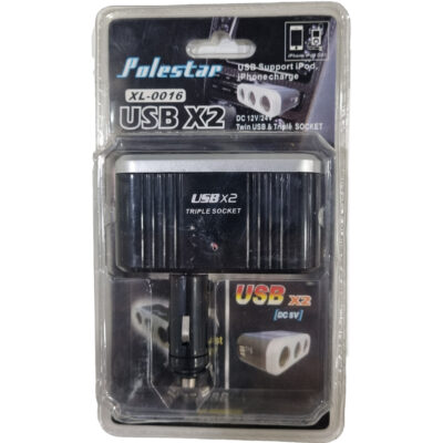 مبدل افزایش ۱ به ۳ پورت فندکی خودرو دارای 2 پورت USB