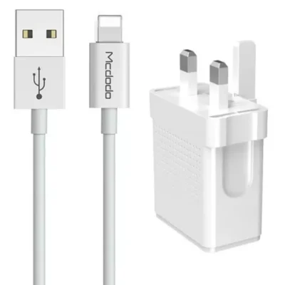 شارژر دیواری دو پورت و کابل لایتنینگ مک دودو Mcdodo CH-5720 Dual USB Travel Charger Set UK