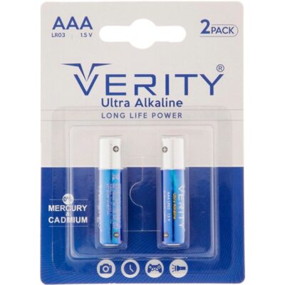 باتری نیم قلمی وریتی مدل LR03-U Ultra Alkaline بسته دو عددی