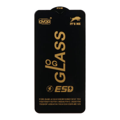 محافظ صفحه نمایش شیشه ای درجه یک Samsung A10 / A10S / M10 / M20 / M01S – Full Cover OG – ESD OVOG – (بدون پک) – مشکی