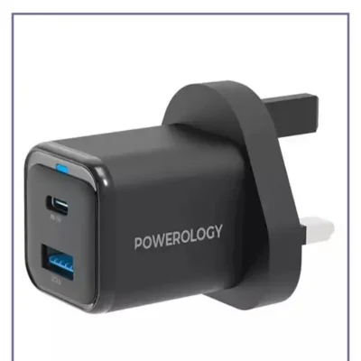 آداپتور شارژ 2 پورت 35 وات با کابل دو سر تایپ سی پاورولوژی مدل Powerology PWCUQC023-C
