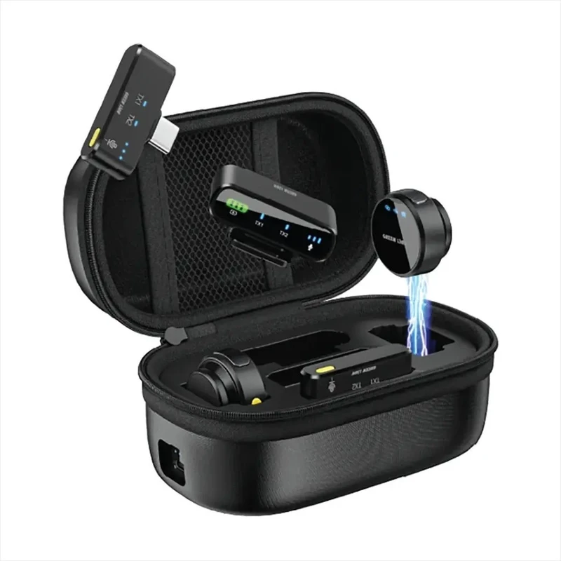 میکروفون بیسیم یقه‌ ای سکه ای با 2 فرستنده وایرلس گرین لاین Green Lion GM-85X 3 In 1 Wireless Microphone GNGM85XMICBK