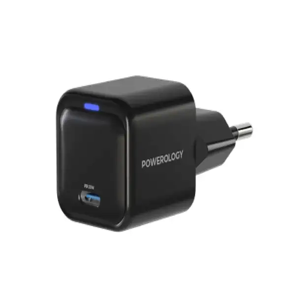 شارژر دیواری تایپ سی 20 وات پاورولوژی مدل Powerology Ultra-Compact GaN PD PWCUQC015