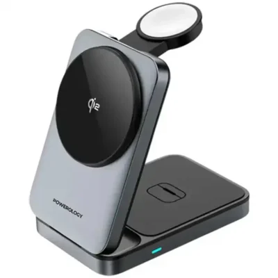 شارژر وایرلس 3 در 1 پاورولوژی مدل Powerology Qi2 Fast Charging Multi-Device Hub PWCUQC033