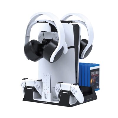 پایه شارژر و خنک کننده PS5 گرین لاین مدل Green Lion PS5 Cooling Stand Charging Station GNPS5CSTDWH