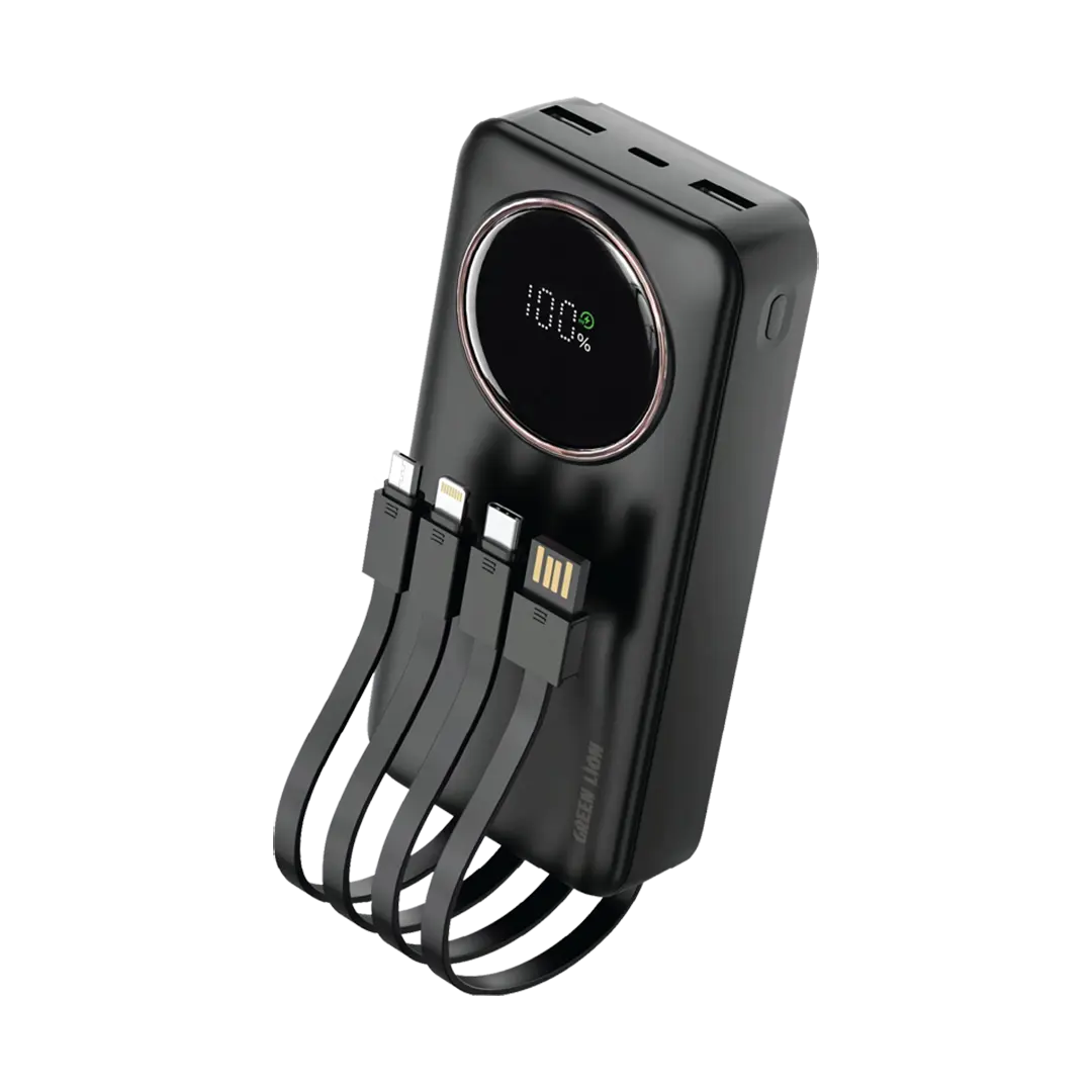 پاوربانک 20000 هزار 22.5 وات به همراه کابل متصل گرین لاین مدل Green Lion Power Pulse 20000mAh Power Bank GNPWRPS20KBK