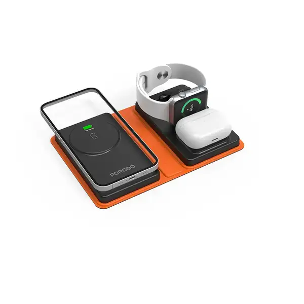 استند شارژ وایرلس 8000 میلی‌آمپر ۱۵ وات پرودو مدل PORODO 8000mAh Folding 4-Device Charger PD-FWCH051-BK