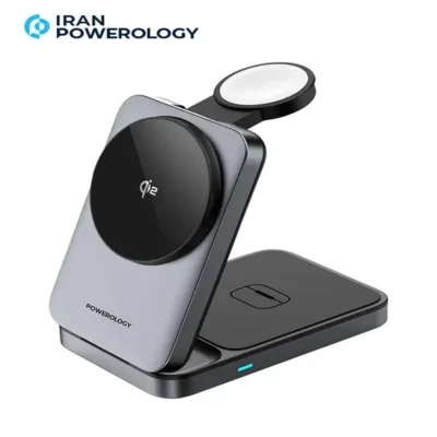 شارژر وایرلس 3 در 1 پاورولوژی مدل Powerology Qi2 Fast Charging Multi-Device Hub PWCUQC033