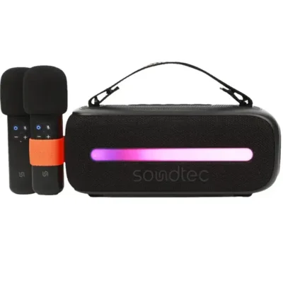 اسپیکر بلوتوثی 14 وات کارائوکه با دومیکروفون بی‌سیم پرودو مدل Porodo Gala Soundtec 