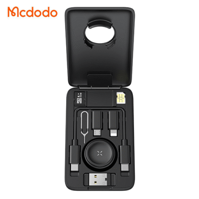 پک کابل چند منظوره مک دودو Mcdodo CH-244 با شارژر بی‌سیم اپل واچ، مبدل‌های متنوع و جعبه ذخیره سیم‌کارت و کارت حافظه